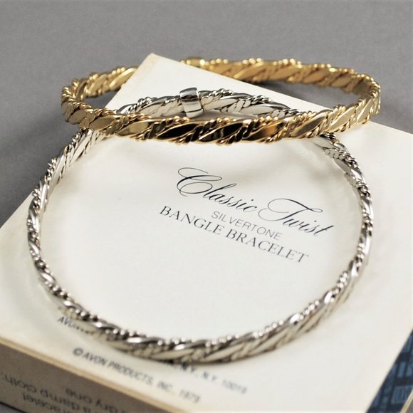 Set of Avon Jewelry 1979 Classic Twist Bangle Bracelets Gold Tone & Silver Tone - Picture 6 of 8
